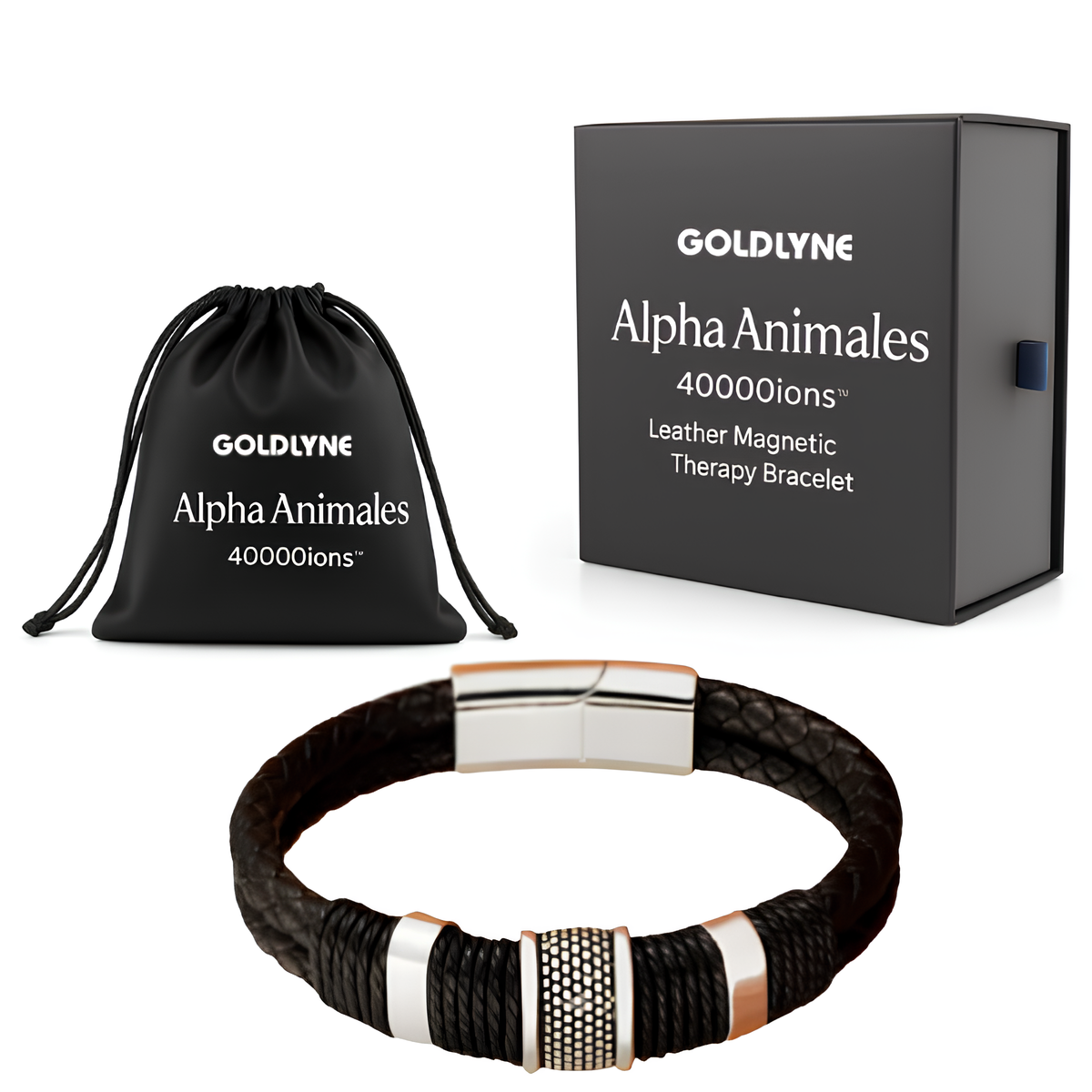 Alpha Animales 4000ions™ Leather Magnetic Therapy Bracelet